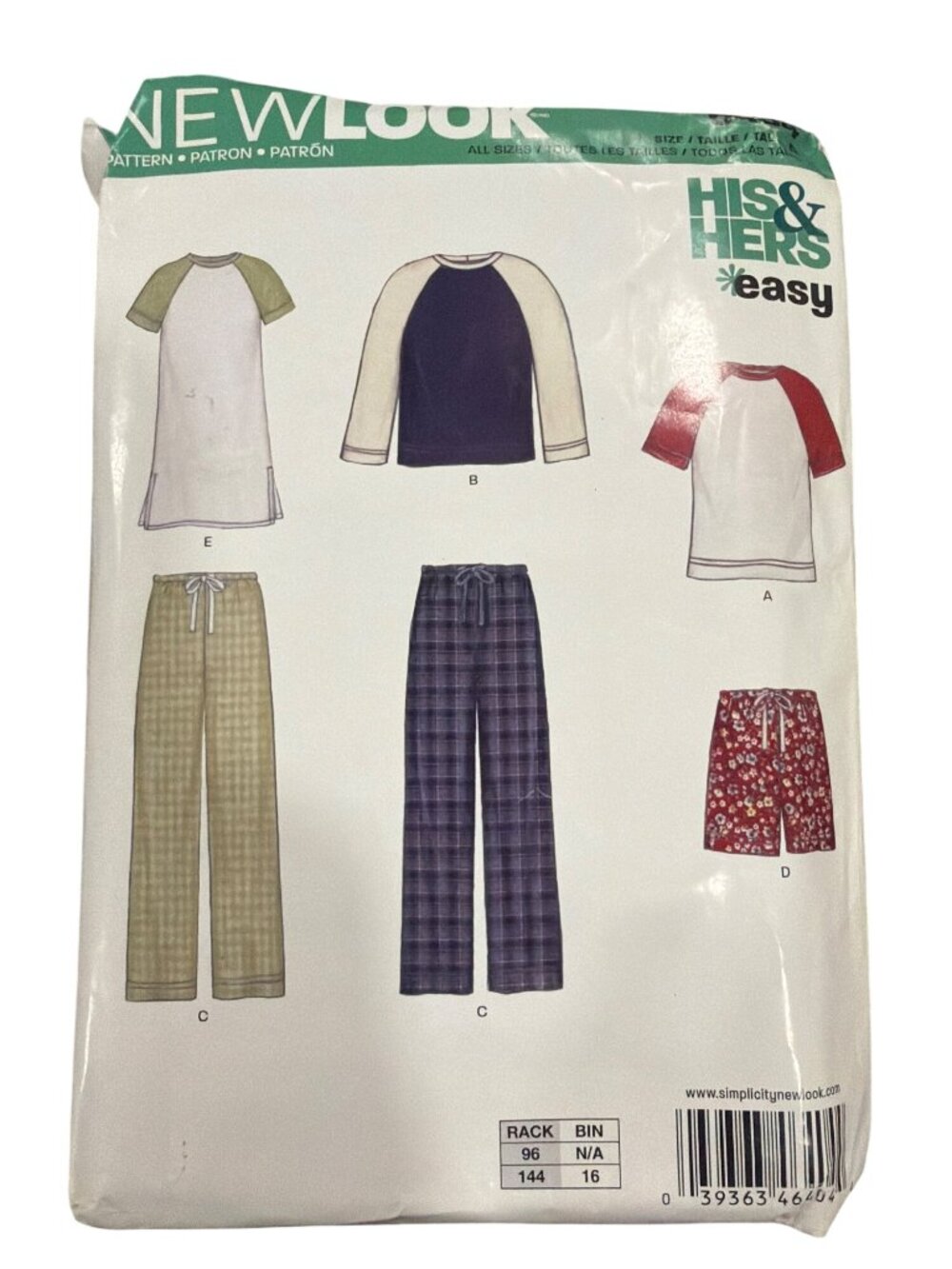 His & Hers Easy Sewing Pattern Simplicity 6404 For Pajamas Tops & Pants Unisex A